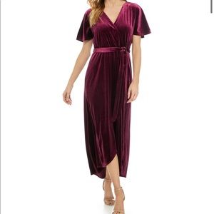 Burgundy Velvet Wrap Dress.